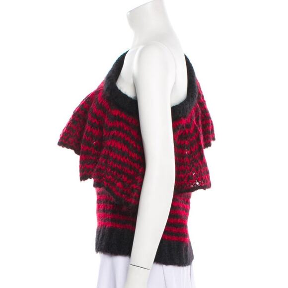 Philosophy Di Lorenzo Serafini Red Black Striped Ruffle Mohair Sweater S US 4 - Picture 5 of 12